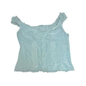 Brandy Melville Cream Button-Up Top, babydoll, pin tuck pleats, beige